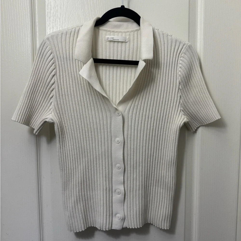 OAK + FORT Cream Ribbed Button-Down Shirt - Picture 5 of 7